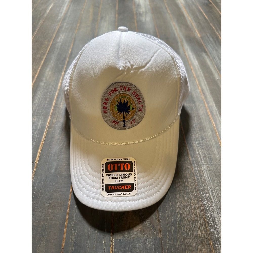 Otto White Trucker Hat Here For The Health Of It Foam Mesh Snapback Cap‎